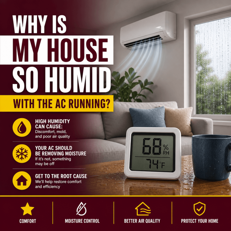 Home interior showing high humidity despite air conditioning running, illustrating why a house can feel humid with the AC on.